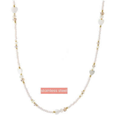 Hearts Beads Necklace - 14K + White