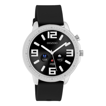 Zilveren horloge met zwarte rubber band Q00300.